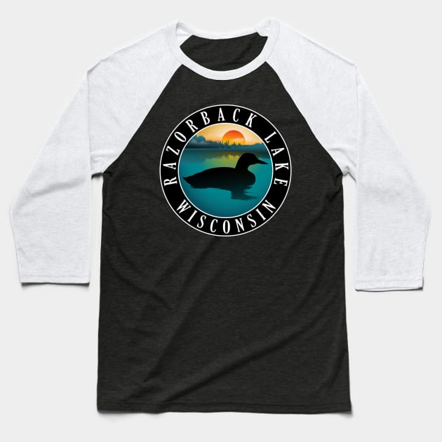 Razorback Lake Wisconsin Loon Baseball T-Shirt by BirdsEyeWorks